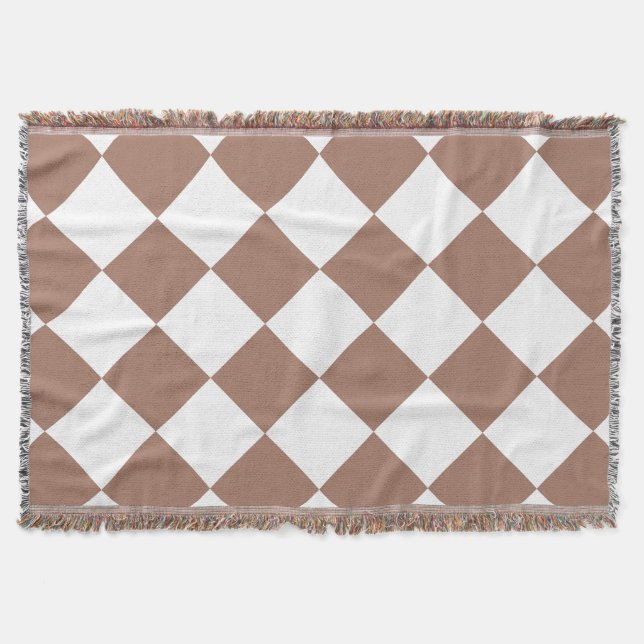 Manta Patrón de diamantes en blanco y mousse de mocha (Anverso)