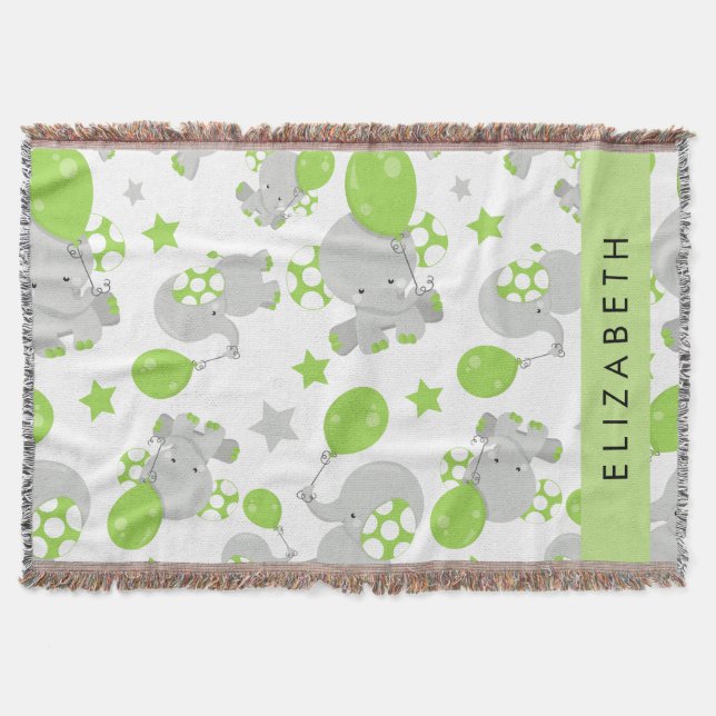 Manta Patrón De Elefantes, Elefantes Cutos, Tu Nombre (Anverso)