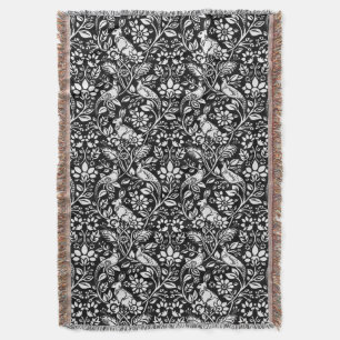 Manta Patrón de faisán y liebre, negro y blanco 