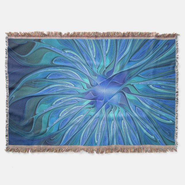 Manta Patrón de fantasía de flor azul, arte fractal abst (Anverso)