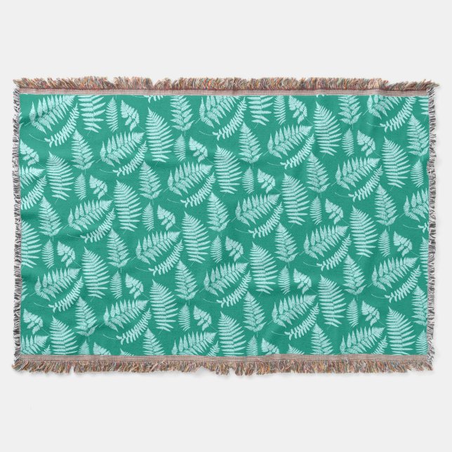 Manta Patrón de Fern de Woodland, Turquesa y Aqua (Anverso)