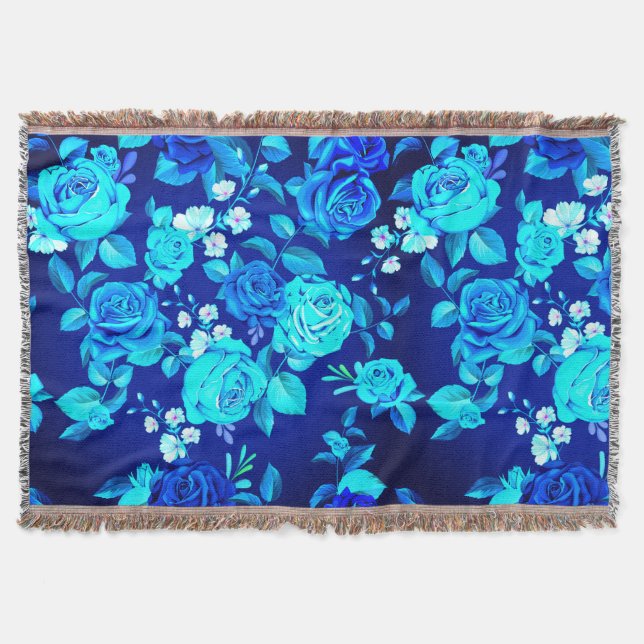Manta Patrón de flores de rosa azul clásica-87600 (Anverso)