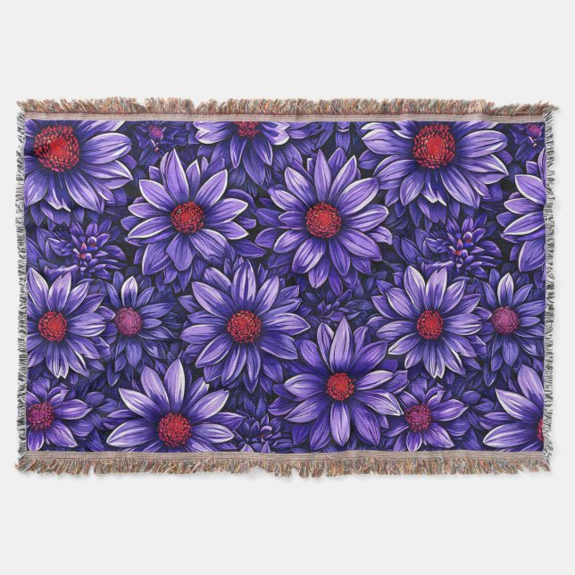 Manta Patrón de flores estilizadas moradas (Anverso)