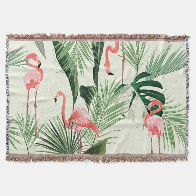 Manta Patrón de flores exóticas Flamingo rosa (Anverso)