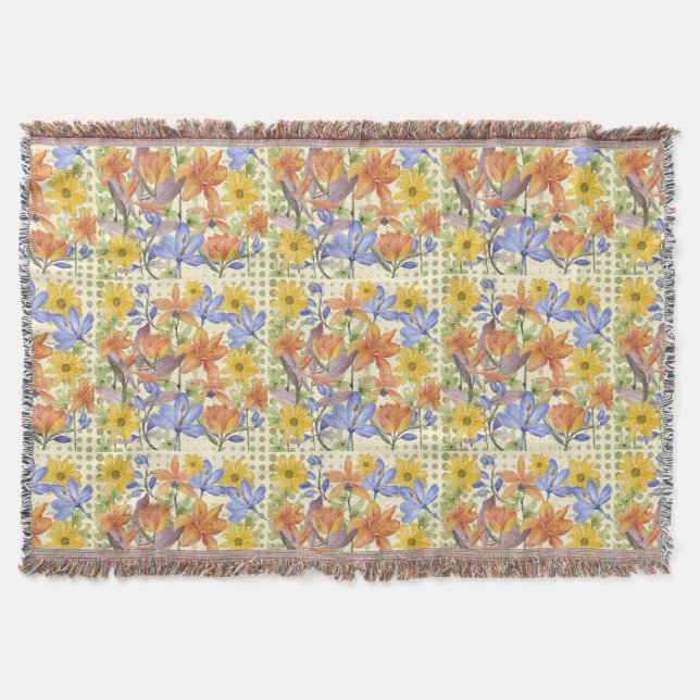 Manta PATRÓN DE FLORES naranja (Anverso)