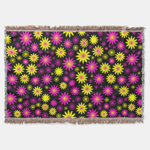 Manta Patrón de flores: rosa caliente, amarillo y negro