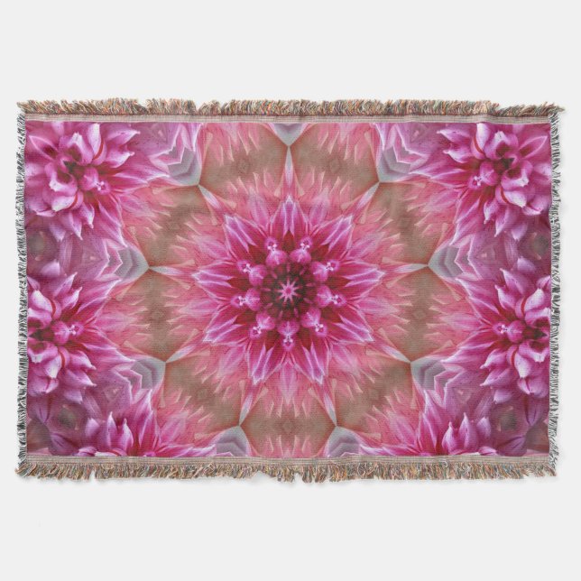 Manta Patrón de flores rosadas de Mandala geométrica-675 (Anverso)