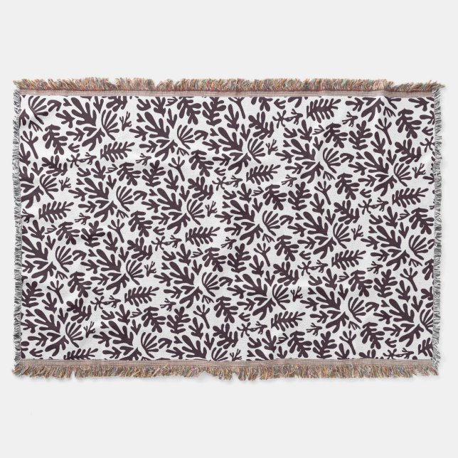 Manta Patrón de formas botánicas Boho Matisse Gris negro (Anverso)