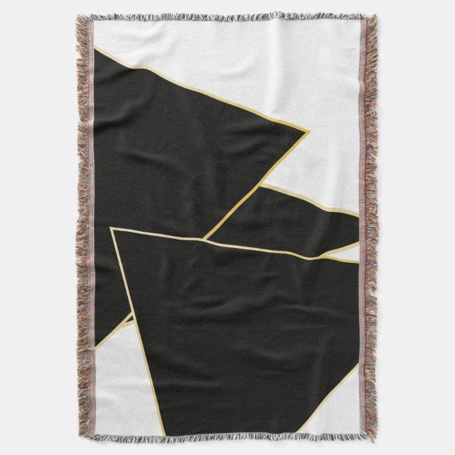 Manta Patrón de Formas Geométricas Negro Blanco Dorado (Frente vertical)