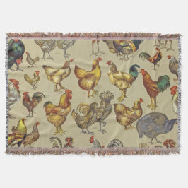 Manta Patrón de gallo vintage: Arte de granja
