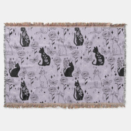 Manta Patrón de gato negro místico y mariposa | Brujería