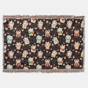 Manta Patrón de Gatos Maneki Neko Afortunados