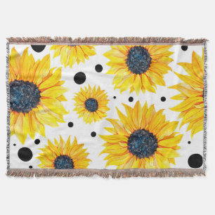 Manta Patrón de girasoles amarillos sobre fondo blanco
