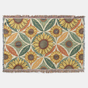 Manta Patrón de girasoles y hojas   Quilado de inspiraci