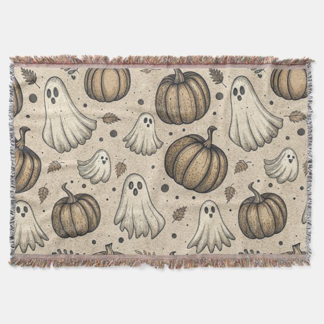 Manta Patrón de Halloween de fantasías y calabazas (2) (Anverso)