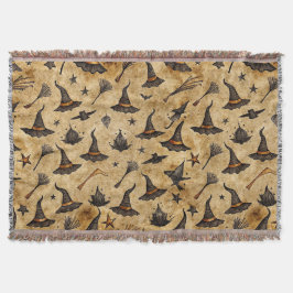 Manta Patrón de Halloween de Vintage Witch y Broomsticks