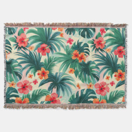 Manta Patrón de hibiscos tropicales y hojas de palma