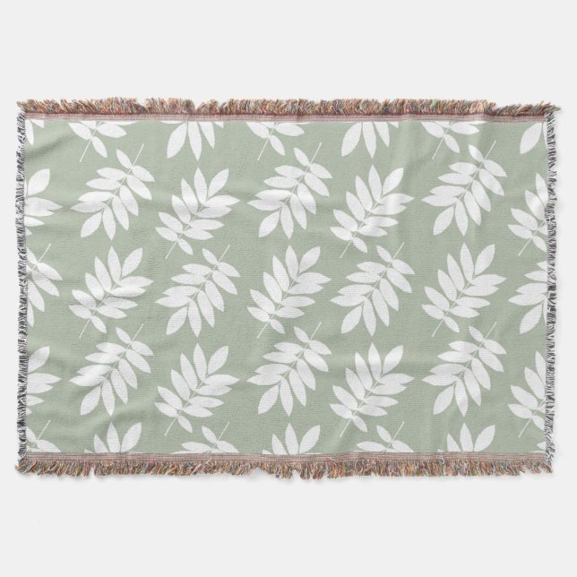 Manta Patrón de hoja de anciano blanco sobre verde (Anverso)