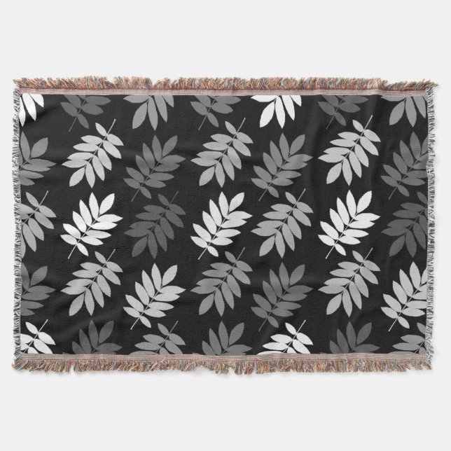 Manta Patrón de hoja de anciano negro blanco gris (Anverso)