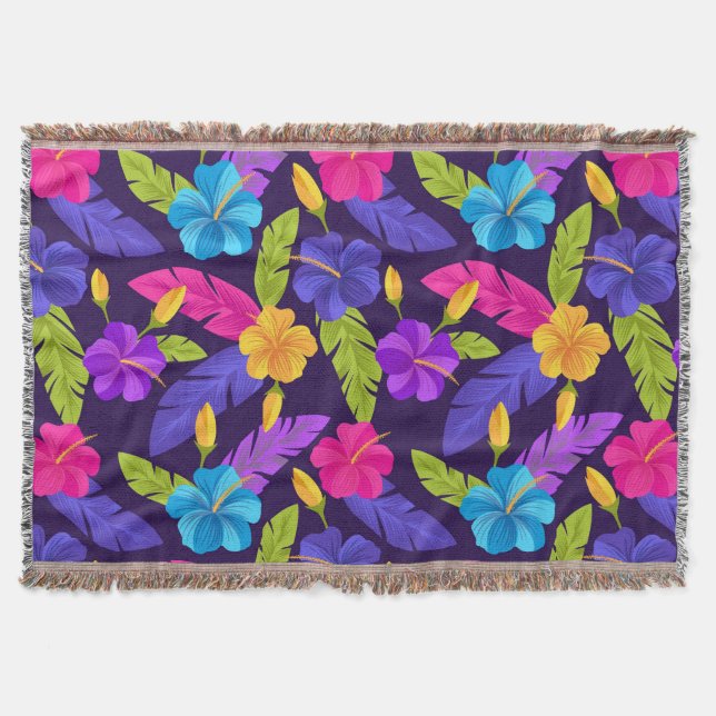 Manta Patrón de hojas y flores tropicales-23857 (Anverso)