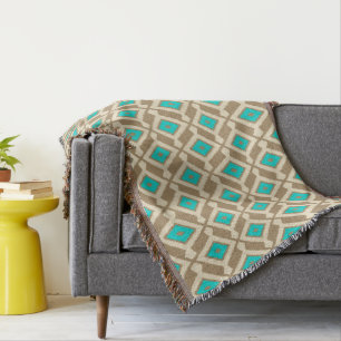 Manta Patrón de Ikat - Turquesa, Taupe y Beige