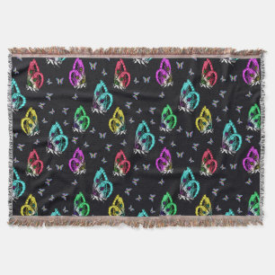 Manta Patrón de Ilustracion de mariposa de color negro