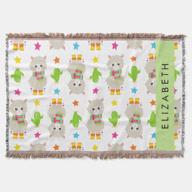 Manta Patrón De Llamas, Alpacas, Cactus, Tu Nombre (Anverso)