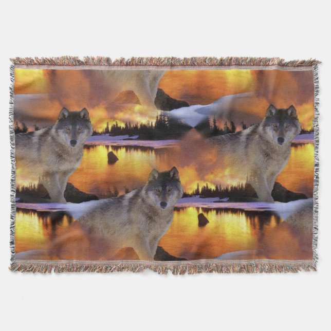Manta Patrón de Lobo al Atardecer (Anverso)
