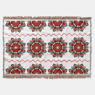 Manta Patrón de Mandala 02 en blanco rojo