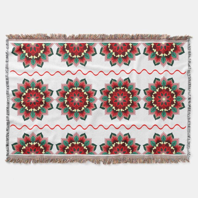 Manta Patrón de Mandala 02 en blanco rojo (Anverso)
