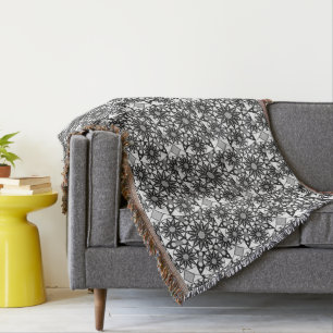 Manta Patrón de Mandala, negro, blanco y gris