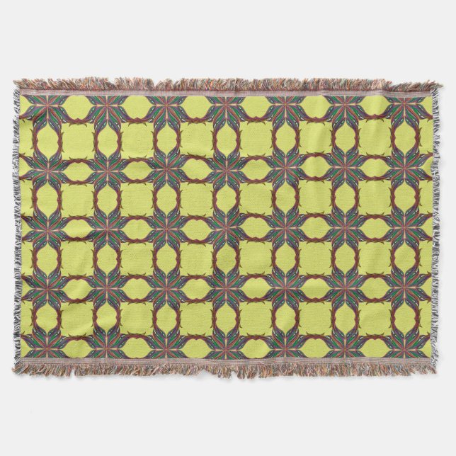 Manta Patrón de mandala psiquédelica amarilla moderna (Anverso)