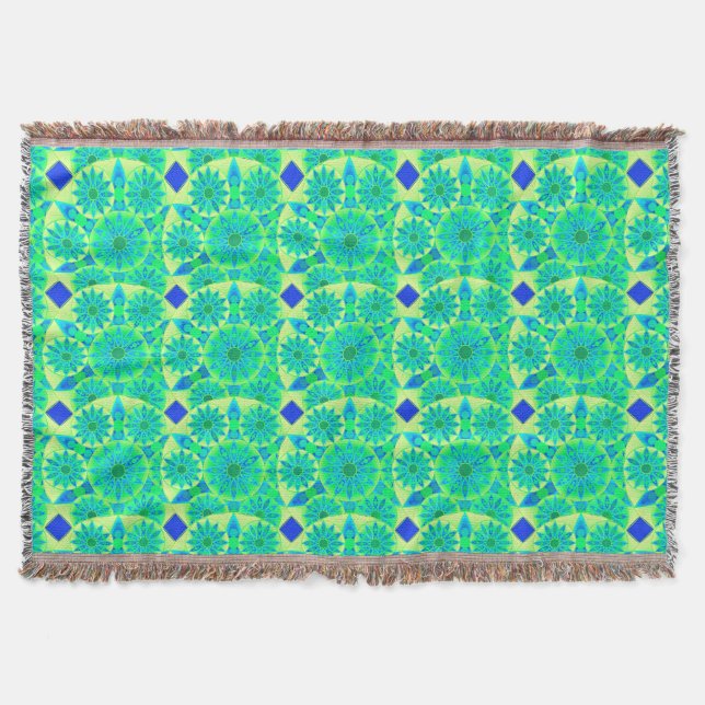 Manta Patrón de Mandala, turquesa, azul, verde tilo (Anverso)