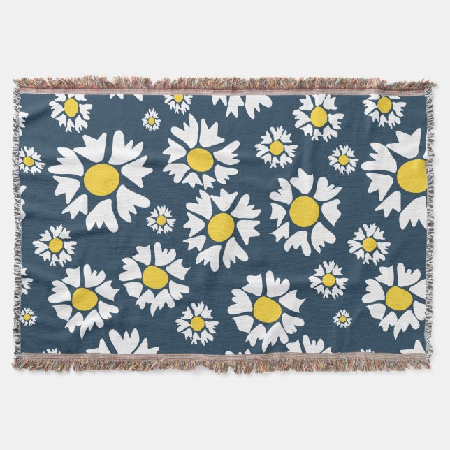 Manta Patrón de margarita, patrón floral, mareas blancas (Anverso)