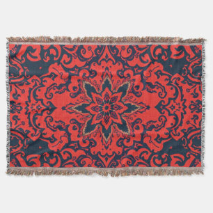 Manta Patrón de medallón persa ornamentado rojo azul de