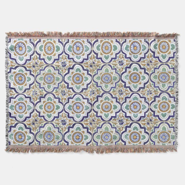 Manta Patrón de mosaicos botánicos ornamentales vintage (Anverso)