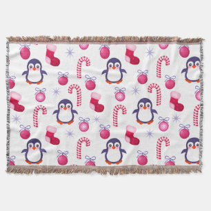 Manta Patrón de Navidades blancos y rosados con pingüino