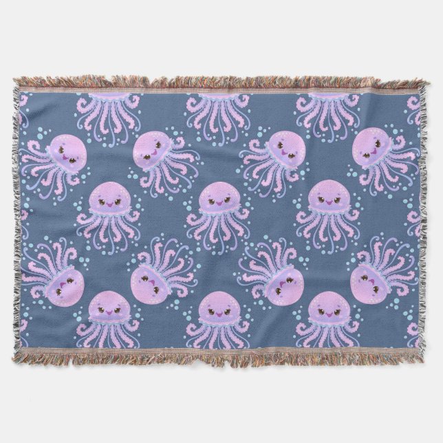 Manta Patrón de océano de medusas sonrientes para decora (Anverso)
