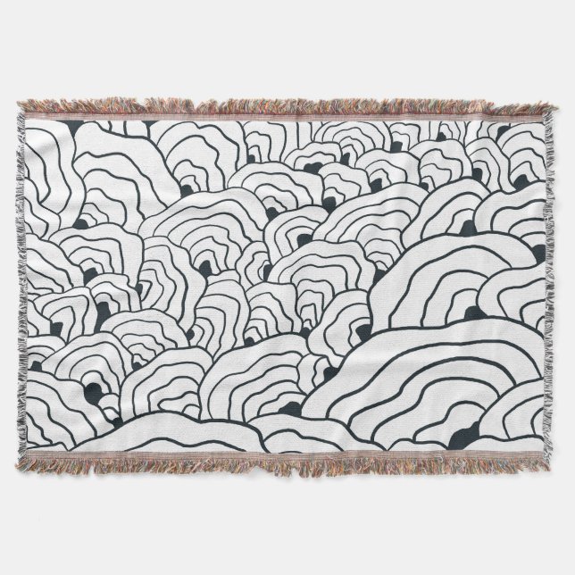 Manta Patrón de onda monocroma, arte de línea abstracta  (Anverso)