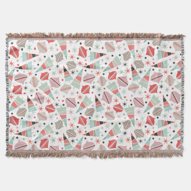 Manta Patrón de ornamentos y árboles de Navidad retro de (Anverso)