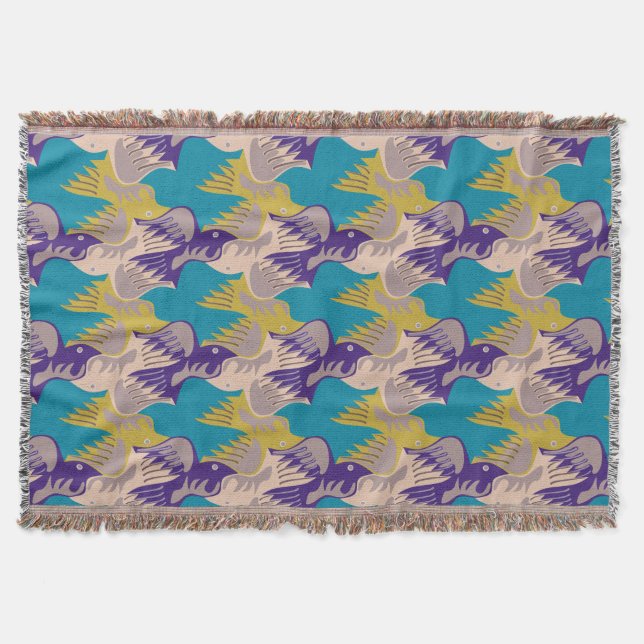 Manta Patrón de pájaros Tesselación Turquesa T Blanket 2 (Anverso)