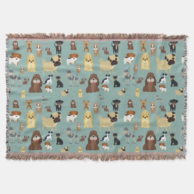 Manta patrón de perros de fondo turquesa (Anverso)
