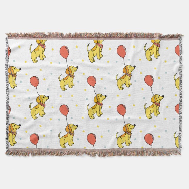 Manta Patrón de Perros Felices con Globos (Anverso)