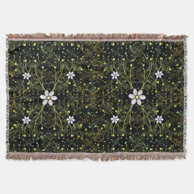 Manta Patrón de plantas.10b Negro BG (Anverso)