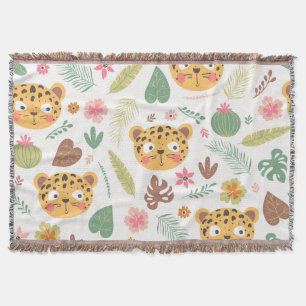 Manta Patrón de plantas tropicales de cabeza de leopardo