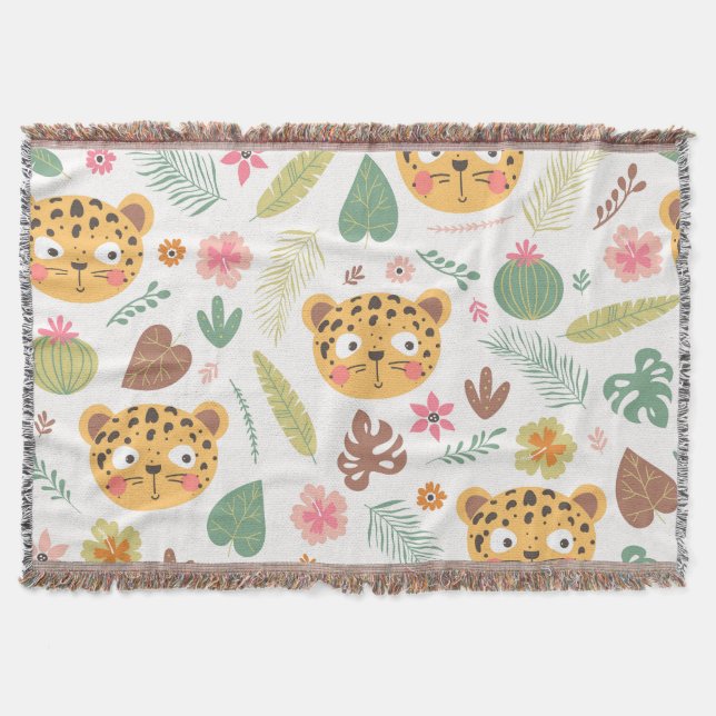 Manta Patrón de plantas tropicales de cabeza de leopardo (Anverso)