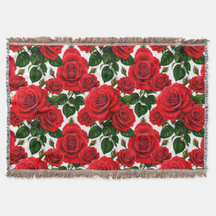 Manta Patrón de rosa vibrante con rosas rojas y rosadas