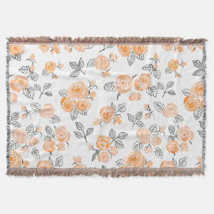 Manta Patrón de rosas de acuarela de color de melocotón