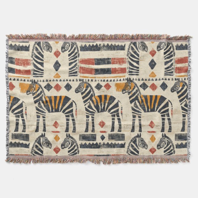 Manta Patrón de safari tribal cebra boho (Anverso)