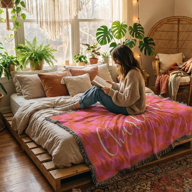 Manta Patrón de tablero de Naranja y rosado personalizad (Subido por el creador)